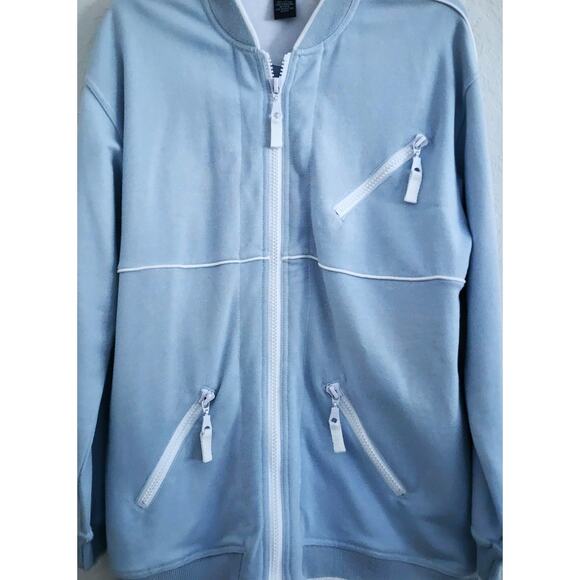 JACKET-ADRIENNE VITTADINI-Light Blue-Large White Zippers-Pockets-Size MED - Picture 3 of 10